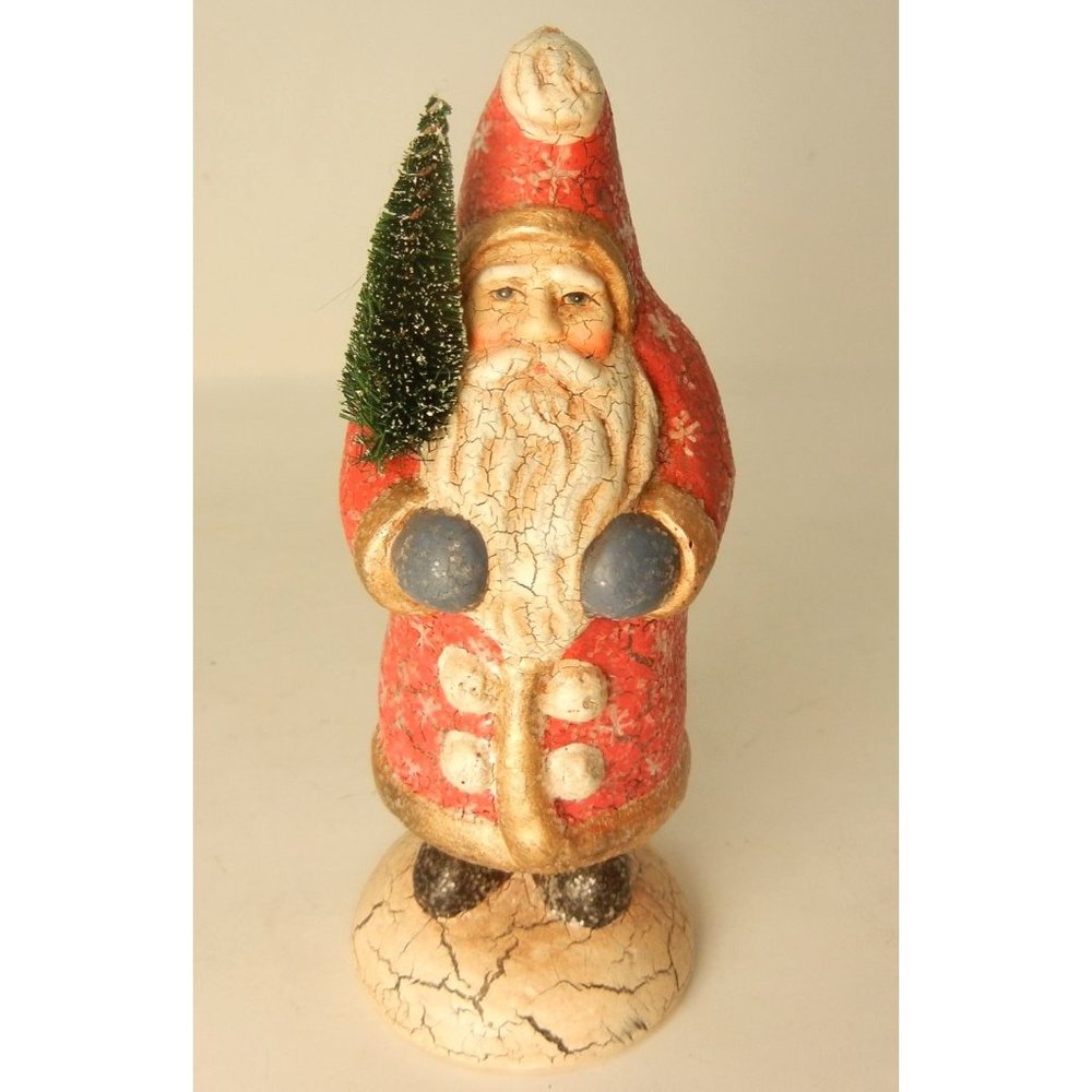 St Nickolas carved wood ornament,  6" Victorian style standing mantel ornament